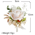 Weiße Seidenrosen-Ansteckblume für Hochzeiten mit Goldblättern und weißem Satinband - Ansteckblume / Hell Champagner