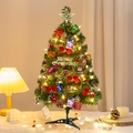 55cm mini Christmas tree with LED lights, red bows, and gold ornaments on desktop - 50CM Decoration Kit