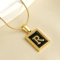 18K gold plated titanium steel necklace featuring a black enamel pendant with letter R - Letter R