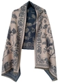 Vue détaillée de l'écharpe jacquard paisley beige et marine avec bords à franges décoratives - Rose Clair Bleu