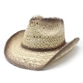Klassieke beige geweven strooien cowboyhoed met bruin gespoten rand voor zonbescherming - M (56-58cm) / Beige + Donkerbruin
