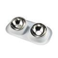 Gamelle double en acier inoxydable pour animaux avec socle blanc antidérapant chat - Gris