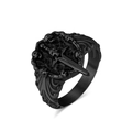 Gothic black skull and sword ring with relief carving and matte textured finish - Size 7 / Black