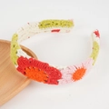 Handmade crochet floral headband with colorful knit flower patterns for women - Orange Pink