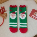 Chaussettes de Noël en polaire corail verte avec motif Père Noël et tissu thermique épais - Père Noël à Deux Rayures