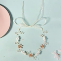 Handmade white and gold floral headband with pearls and beige ribbons for brides - 4# Headband (Gold/White)