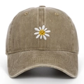 Vintage-Baseballkappe in Khaki mit Sonnenblumen-Stickerei und lächelndem Gesicht-Design - Verstellbar / Khaki