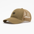 Cappellino trucker in mesh traspirante kaki con ricamo a tre linee e visiera curva - Cachi