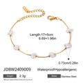 Gold stainless steel pearl bracelet with adjustable chain and waterproof finish - Stainless Steel Artificial Pearl Bracelet (JDBW2409009)