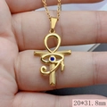 Detalle de colgante de Cruz Ankh con Ojo de Horus y circón azul, cadena de oro, 20*31.8mm - Azul