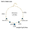 18k gold plated necklace with blue square glass stone pendants in stainless steel - Blue Glass Stone Gold Necklace / 41.5+5cm