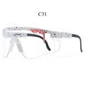 Detailansicht des weißen Rahmens mit schwarzen Farbspritzern und klarer Sportbrille - Transparente Gläser - Schwarze Spritzer Weißer Rahmen (C31)