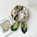 70cm square silk scarf with green butterfly floral print for women hair accessory - 70cm / Green Edge Butterfly Flower Branch
