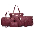 Set borse da donna 6 pezzi in pelle intrecciata bordeaux con tracolla e pochette - Rosso