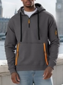 Grauer Herren-Kapuzenpullover mit orangefarbenen Reißverschlussdetails im Freien - Dunkelgrau