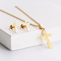 Minimalist gold titanium steel jewelry set featuring cross pendant and stud earrings - Cross