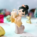 Cute Hanfu girl figurine in yellow and purple dress holding a flower basket - 1142-3 Small Yellow Skirt with Basket