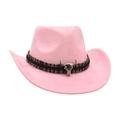 Pink wide-brim felt cowboy hat with decorative bull skull band for men and women - Pink