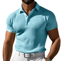 Polo da uomo celeste in tessuto a nido d'ape con colletto a bottoni e vestibilità slim - S / Azzurro