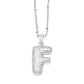 Silver letter F pendant necklace with clear cubic zirconia pavé setting jewelry - Letter F / Silver