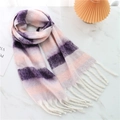 Rainbow plaid winter scarf with purple pink gradient colors and thick white tassels - Purple Pink White Gradient (WJ137-8)