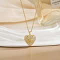 18k gold plated heart necklace with star pattern and crystals on elegant silk background - Gold Heart Star Zirconia Style (XL0468)