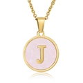 18k gold plated stainless steel necklace with pink shell pendant and letter J - Gold J (With Chain)