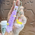 Llavero My Melody morado con colgante de purpurina líquida y correa de silicona para muñeca - Diamante