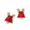 Detail of red Christmas bell earrings with gold antlers and white pearl pendants - Large Red Snowflake Antler Bell Pearl Earrings(EH988)