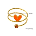 Golden spiral ring with orange enamel heart and red zircon accent, 20mm diameter - Orange Red