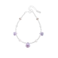 Elegant S925 sterling silver bracelet with purple crystals and white pearls for women - 925 Silver / Silver