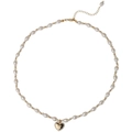 Elegante Halskette mit natürlichen Süßwasserperlen und goldenem Herzanhänger mit Krone - 42+5cm Verlängerungskette