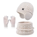 Children's winter 3-piece set with cream knit cable hat, gloves and scarf - 3-Piece Set - Two-Tone Beige