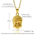 Detail of 18K gold plated stainless steel Buddha pendant showing size 28x13mm and chain specs - With Necklace / Gold