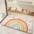 Absorbent rainbow and heart bathroom mat in a minimalist soft plush non-slip design - Rainbow Dance
