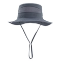 Detail of dark grey kids sun hat with mesh vents and adjustable windproof chin strap - Dark Gray