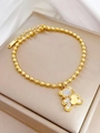 Bracelet à billes dorées avec pendentif ours en nacre blanche et chaîne réglable - Bracelet Ours en Or et Coquille Blanche (C807)