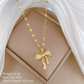 Detail shot of a crystal-encrusted bow necklace with weight and size specifications - Gold Bowknot Style (A409)