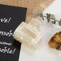 Macro detail of cream marble acetate hair claw clip with rectangle geometric design - 1# Creamy White Marble