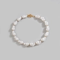 Baroque pearl necklace with golden OT clasp and irregular milk white pearls - Irregular Pearl Style 5 (A1-11)