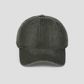 Close-up of vintage washed grey denim baseball cap showing fabric texture and visor - Green