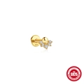 Clou d'oreille en argent S925 doré à dos plat orné de petits oxydes de zirconium ronds - Pois Beige / Doré