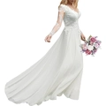 Elegantes Brautkleid mit floraler Spitze, V-Ausschnitt, langen Ärmeln und Chiffon-Schleppe - US 2 / Elfenbein