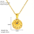 Detail of 18k gold plated stainless steel evil eye pendant with blue gem and white zircon - Evil Eye Hammered Style (SP612G)