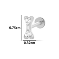 Silver titanium heart-shaped double crystal labret stud earring with 0.75cm height - Bone Shape (T2512-4#) / Silver