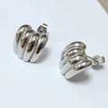 Polished silver croissant style stainless steel hoop earrings with ribbed texture design - Croissant Ribbed Studs / Steel