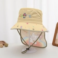 Close-up of yellow sun hat featuring cute rabbit patterns and adjustable wind cord - 52cm (2-5 Years) / Yellow