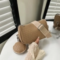 Khaki crocodile pattern cylinder bag with matching mini coin purse and wide strap - Khaki