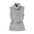Chaleco de piel sintética gris para mujer con cuello alto y cinturón a juego - S / Gris claro