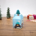 Light blue Christmas gift box featuring a cute penguin and a 3D paper tree topper - S8826 Blue Penguin / Flat Shipping